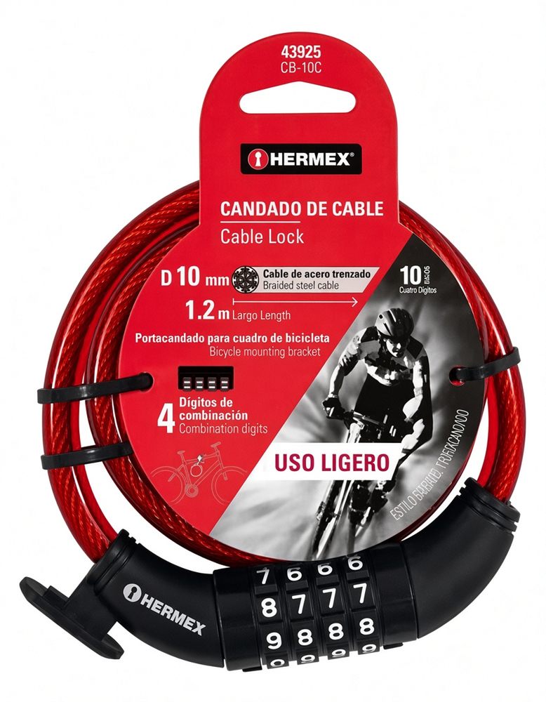 Candado de Cable para Bicicleta 1.2m Hermex