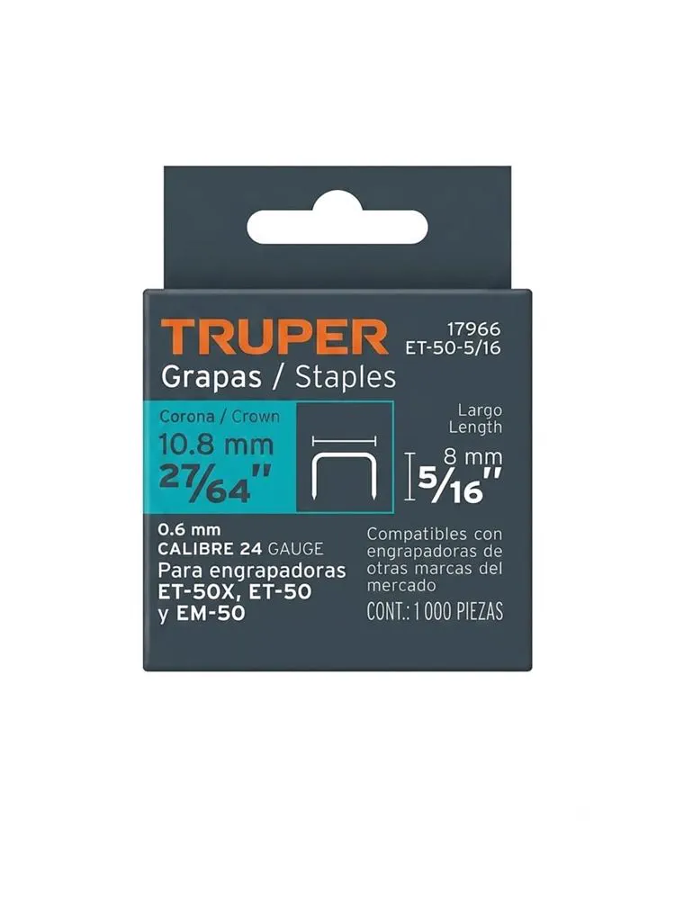 Grapas 10.8mm 1000 Piezas Truper
