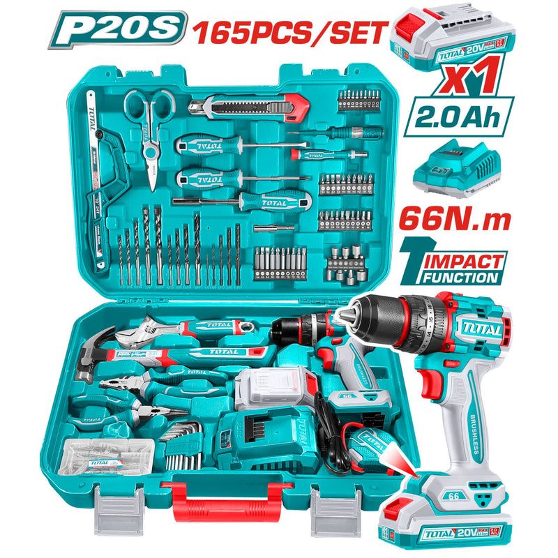 Kit Taladro Percutor 20V 165 Piezas Total