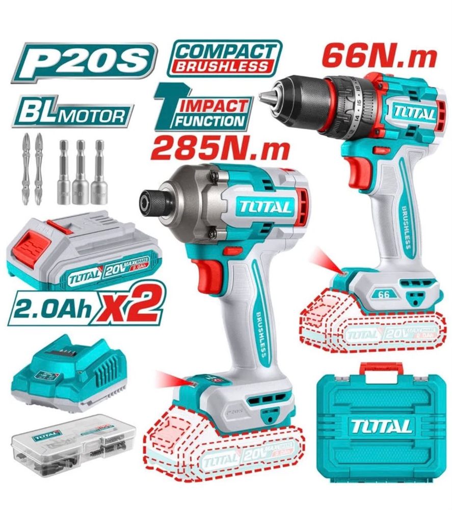Kit Taladro Percutor y Atornillador de Impacto 20V Total