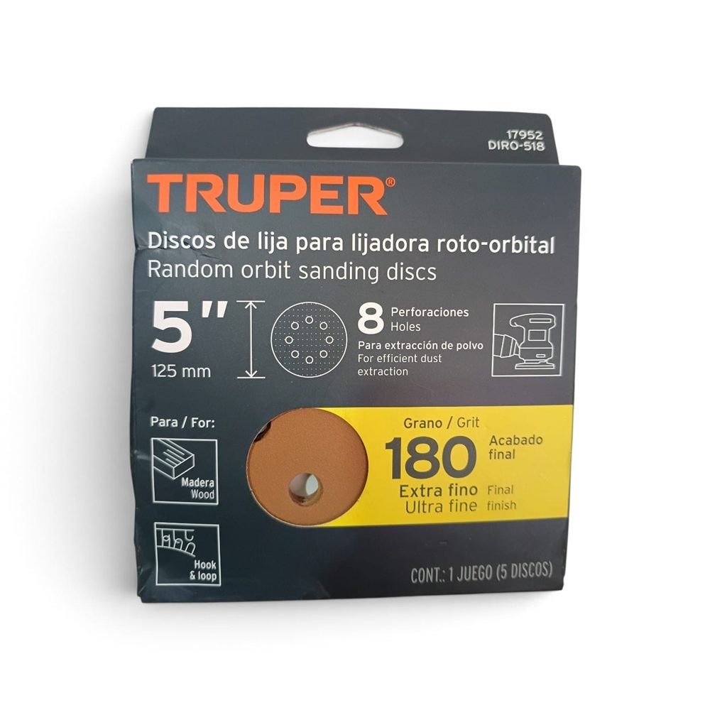 Discos de Lija Roto-Orbital 5" Grano 180 Truper